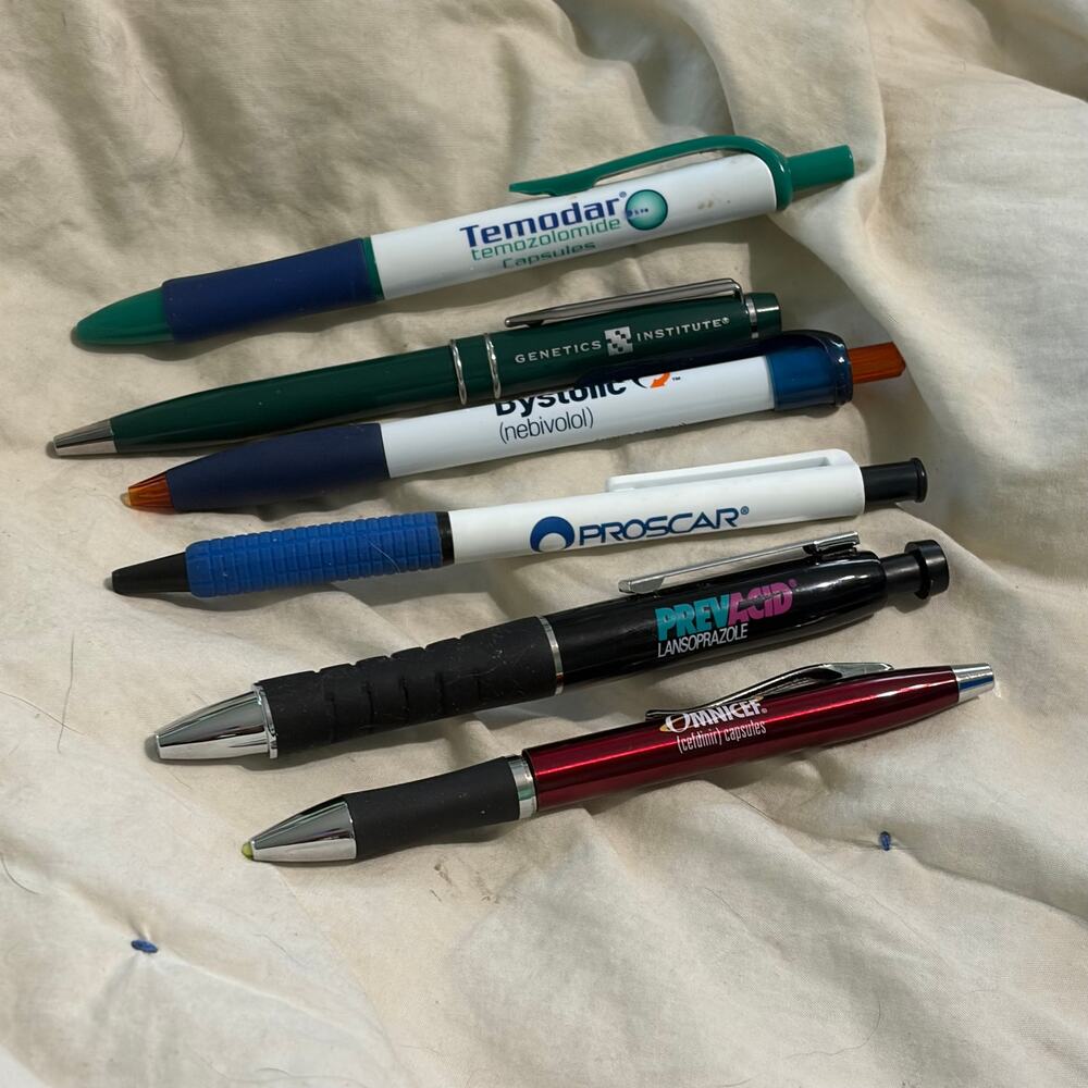 Vtg Lot 6 Pharmaceutical Drug Rep Advertising Pens Temodar Prevacid Proscar